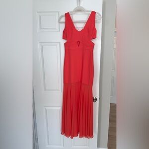 BCBGMAXAZRIA NWT Coral V-Neck Cutout Mermaid Evening Gown Long Dress Size 0